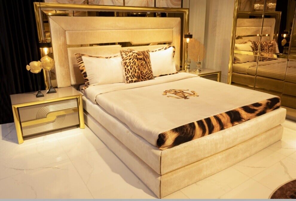 Glänzendes Bett Luxus Schlafzimmer Set 2x Nachttisch Betten Möbel 3tlg. Sofort