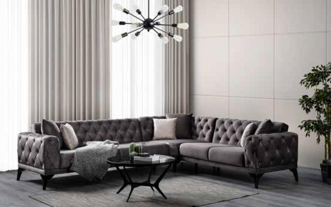 Modernes Sofa Ecksofa Textil Wohnzimmermöbel Sofa L Form Grau Luxus Neu