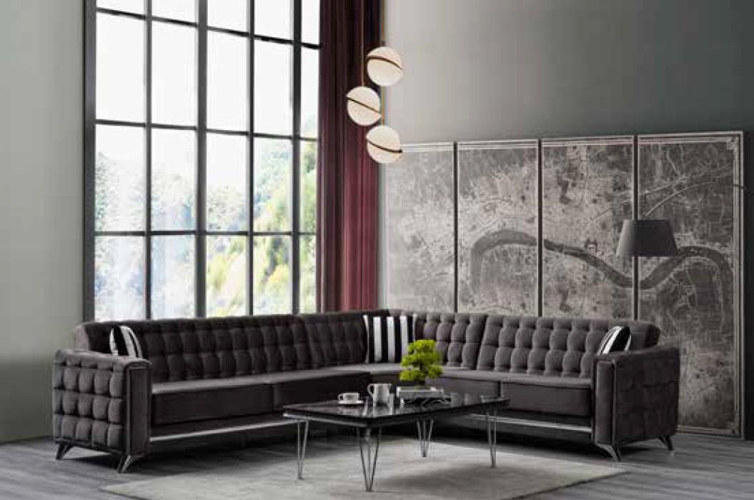 Ecksofa in Grau Textilmöbel Bequemes L-förmiges Sofa Modernes neu