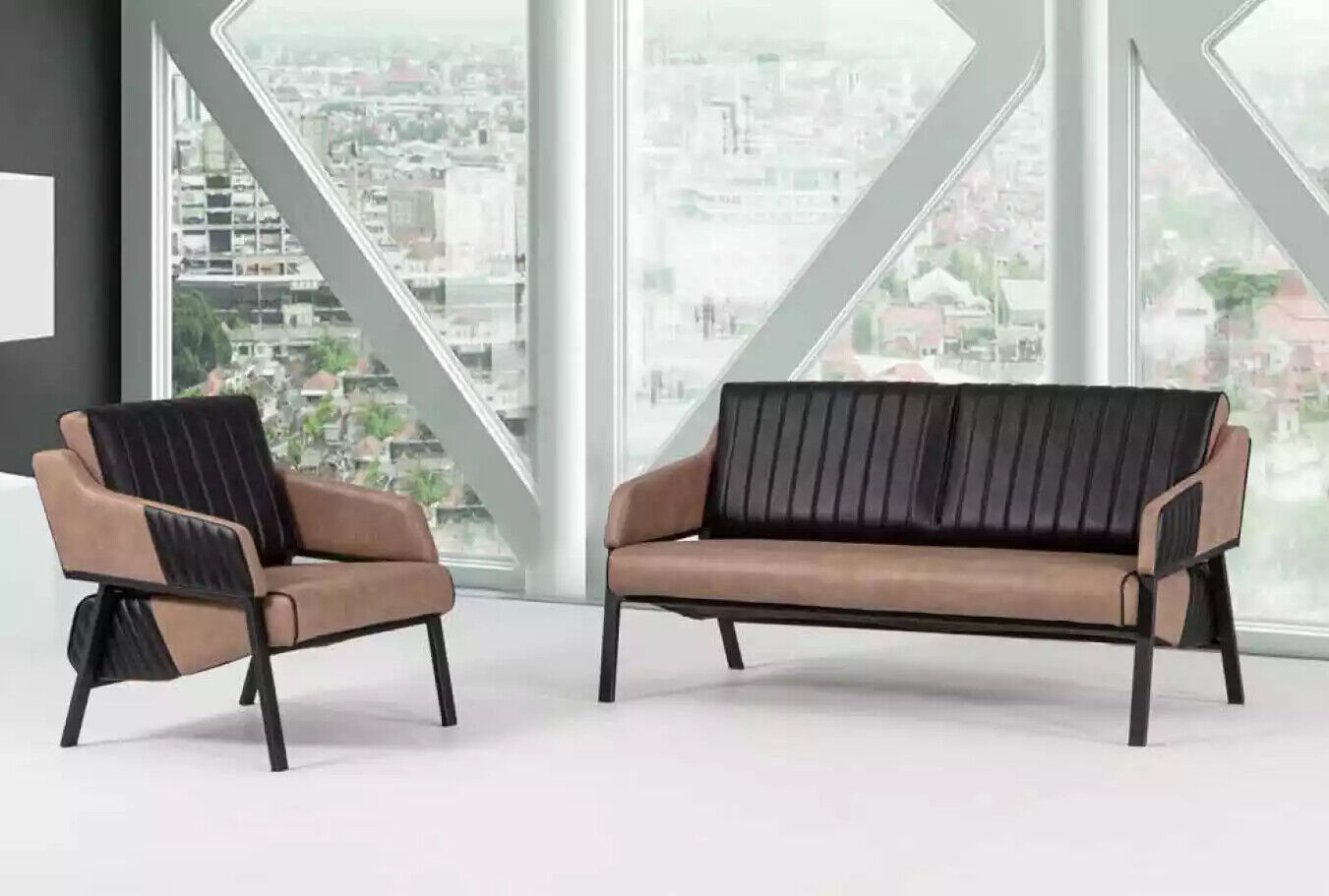 Designer Beige Sofagarnitur Zweisitzer Sessel Couch Garnitur Polster 2+1
