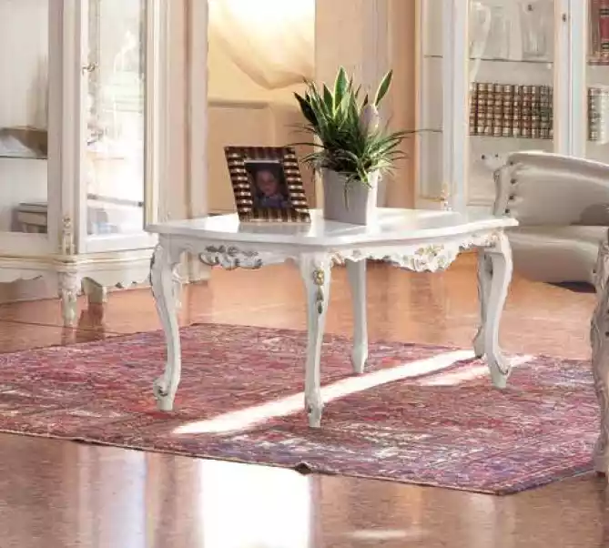 Klassischer Weißer Couchtisch Holz Möbel Wohnzimmer Tisch Ablage Design