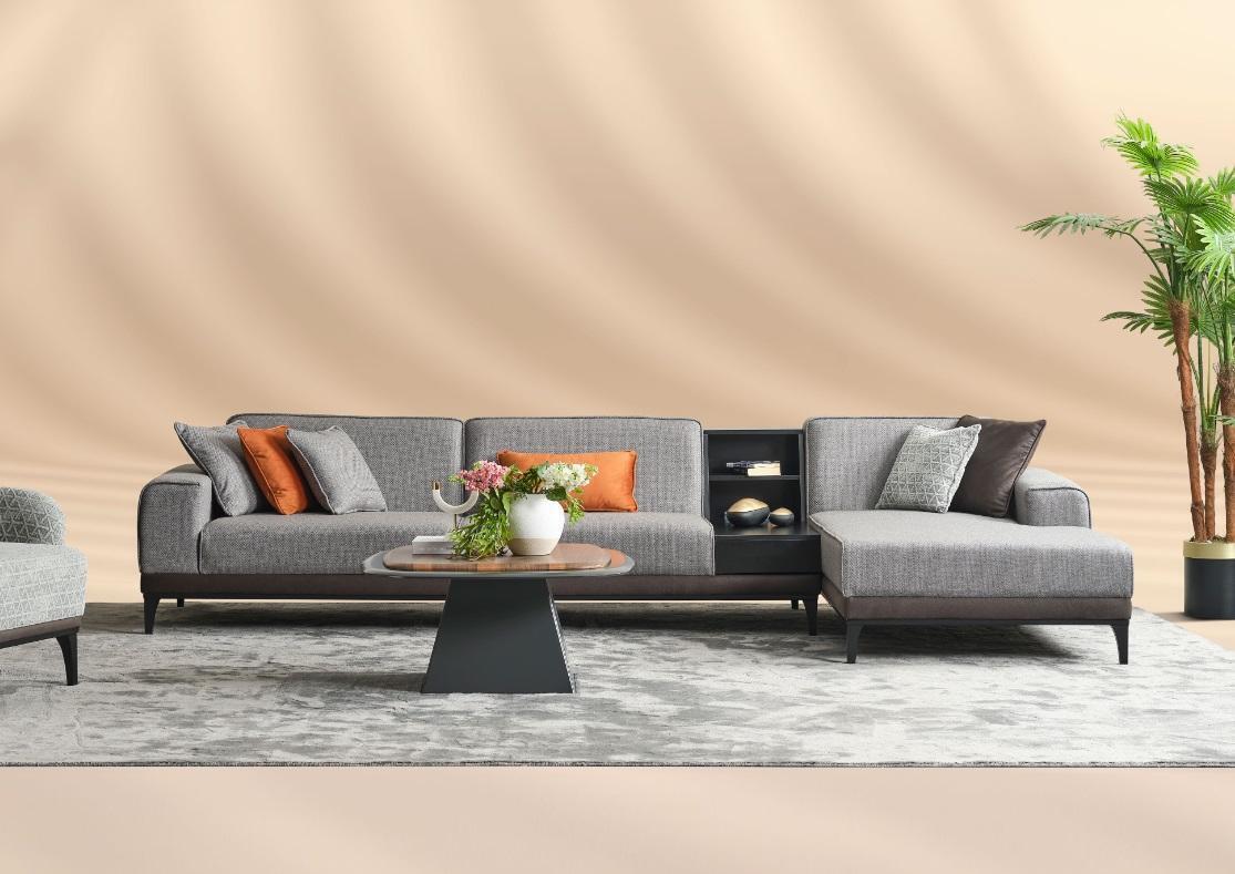 Wohnlandschaft Ecksofa Couch L Form Große Sofa Grau Modern Polstersofa