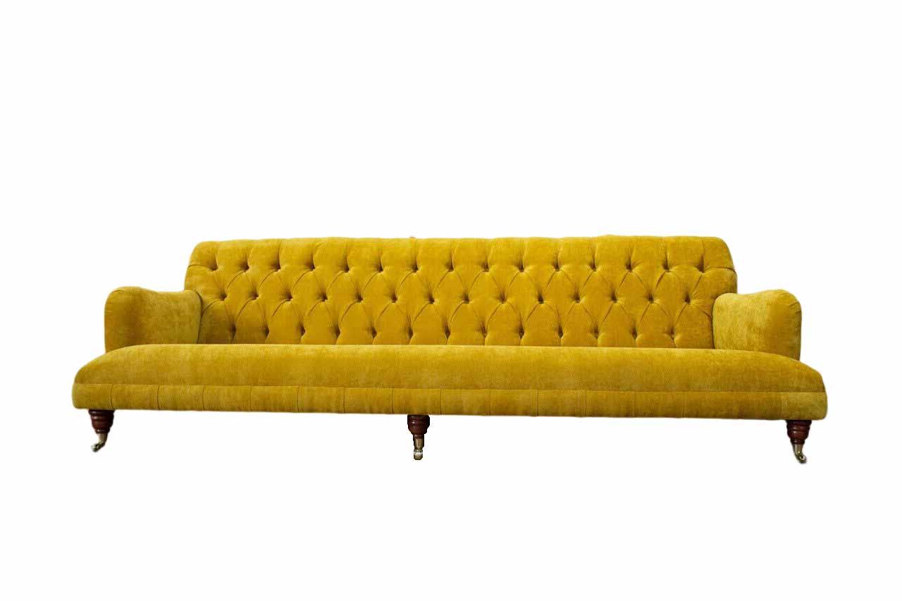 Design Chesterfield Chesterfield Textil Gelb 5 Sitzer Couch Polster