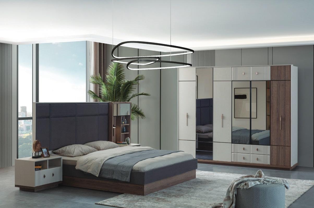 Moderne Schlafzimmer Möbel Luxus Doppelbett 2x Nachttische Kleiderschrank