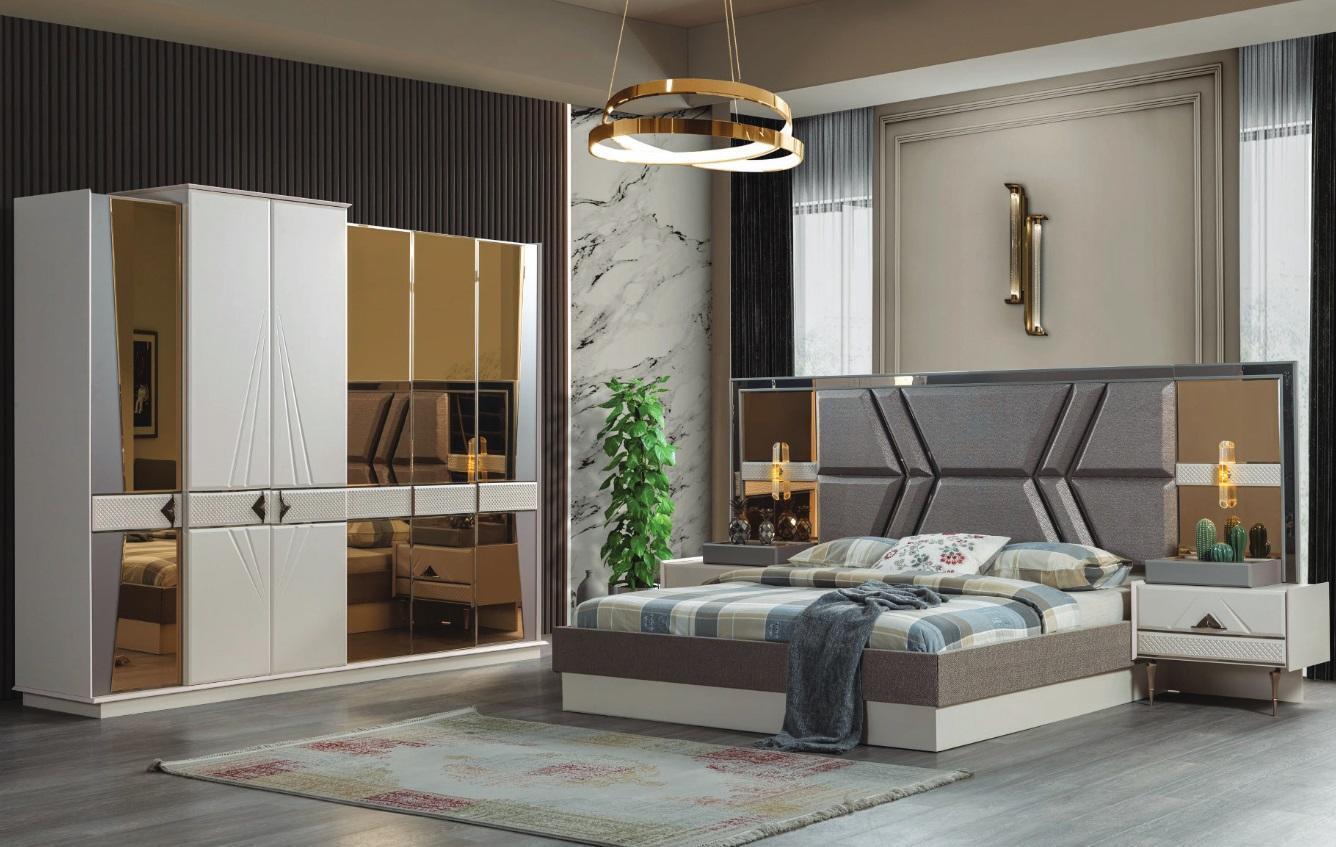 Stilvolle Graue Schlafzimmer Garnitur 2x Nachttische Kleiderschrank Set
