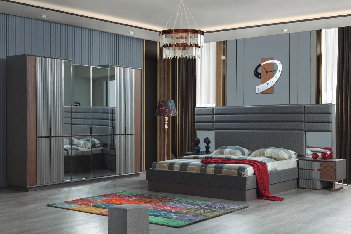 Dunkel-Braue Schlafzimmer Möbel Doppelbett Nachttische Schrank 4tlg Set