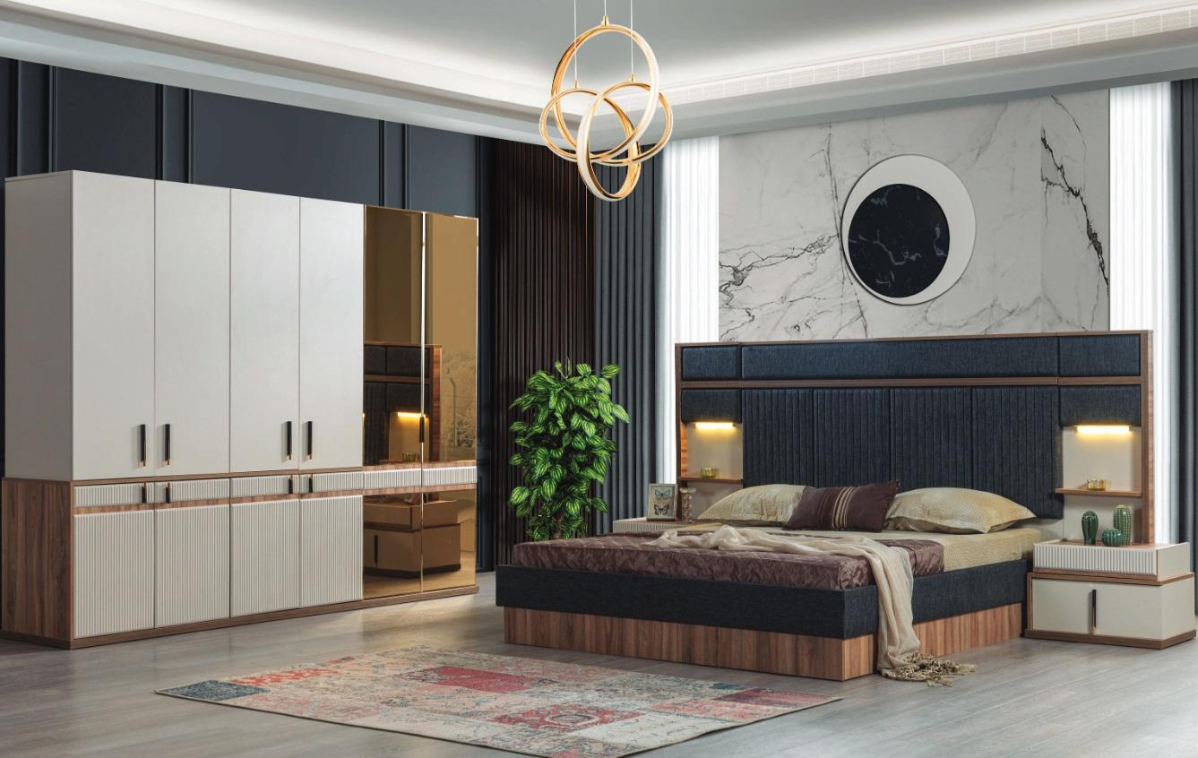 Möbel Luxus Bett 2x Nachttische Kleiderschrank Schlafzimmer Set