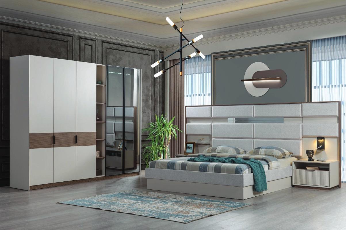 Weißes Schlafzimmer Set Doppelbett Nachttische Kleiderschrank 4tlg Neu