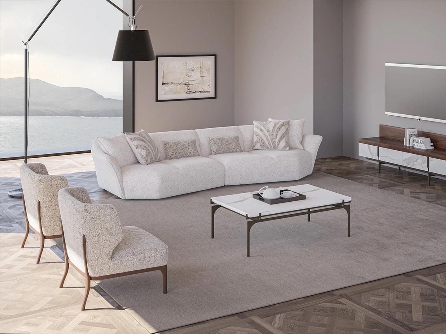 Wohnzimmer Set 4tlg Design Polstermöbel Textil Modern Sofa Viersitzer Neu