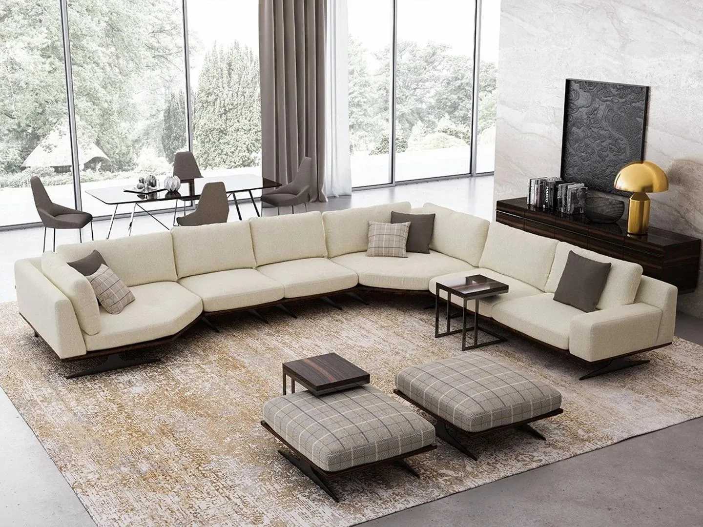 Wohnzimmer Set 5tlg Ecksofa L Form 2x Hocker Garnitur 2x Beistelltisch