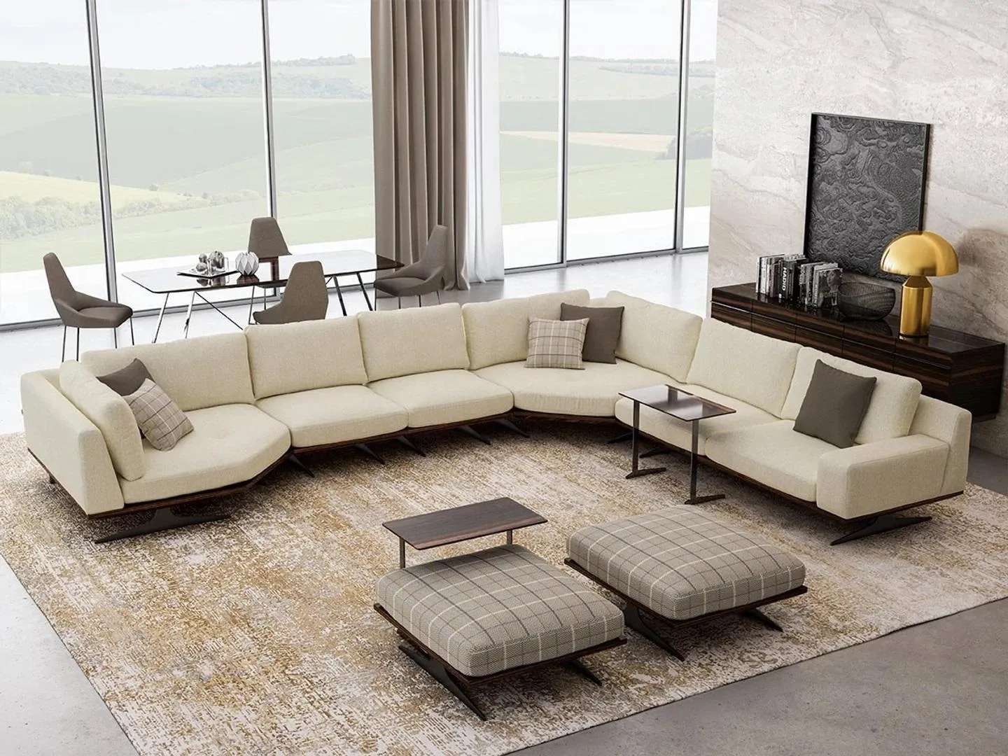 Luxus Koplett Ecksofa L Form Sofas 2x Beistelltisch 2x Hocker Garnitur