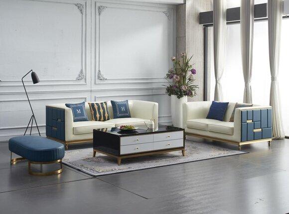 Sofagarnitur 3+2+1 Sitzer Beistelltisch Couchtisch Hocker 4tlg. Wohnzimmer