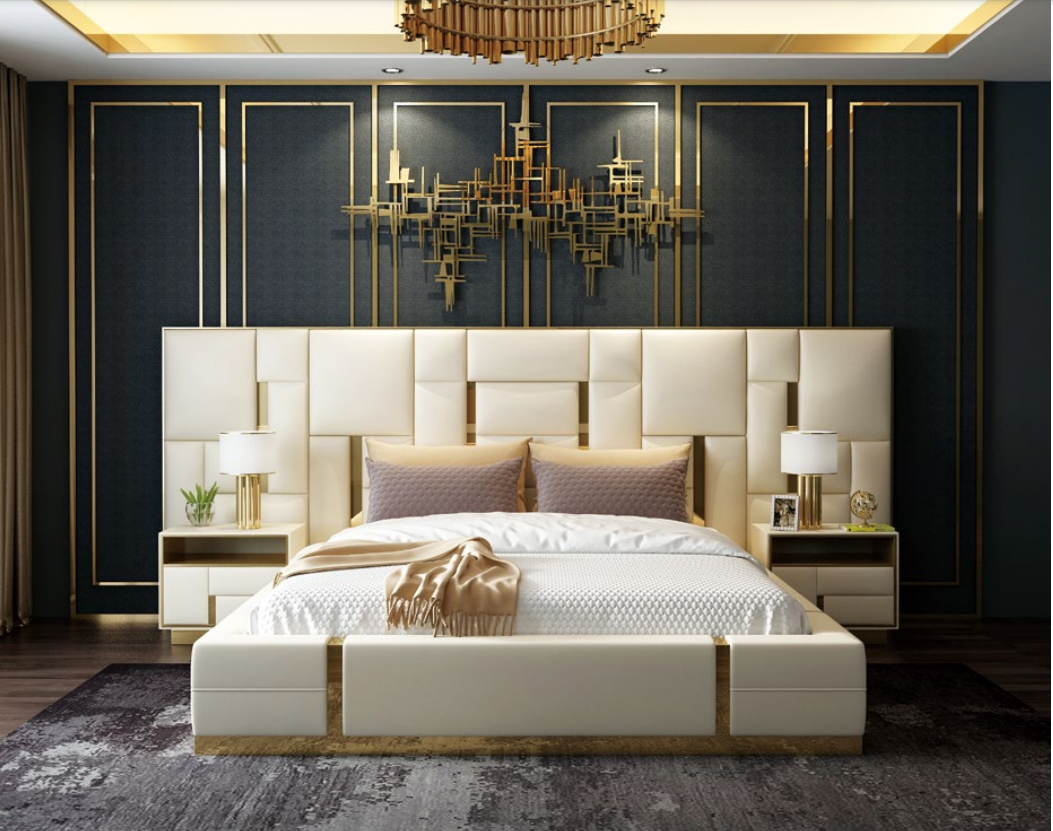 Luxus Design Bett + 2 Nachttische Leder Schlafzimmer-Set XXL 180x200 Sofort