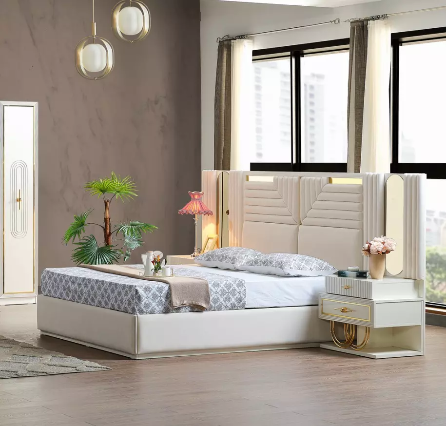 Modern Schlafzimmer Set 3 tlg. Bett + 2x Nachttische Design Möbel