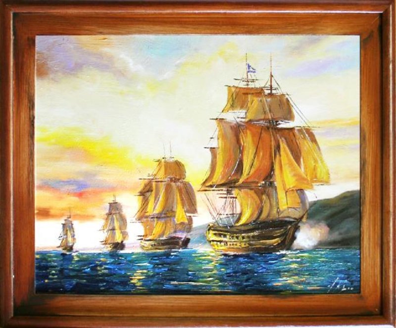Gemälde Ölbild Bild Ölbilder Rahmen Bilder Seefahrt Schiffe Ölgemälde