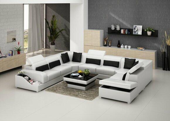 Ecksofa Leder Sofa Polster Eck Sitz Wohnlandschaft Garnitur UForm Familien Couch