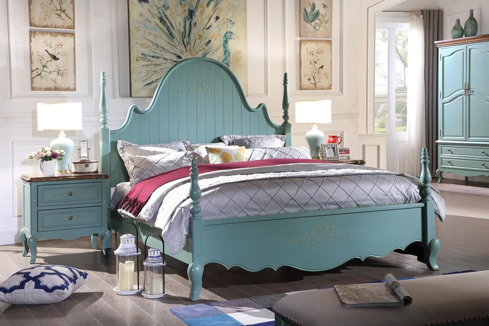Amerikanisch Bett mit 2x Nachttische Luxus Schlafzimmer-Set 3 tlg. Neu Sofort