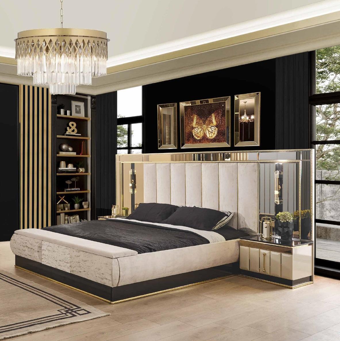 Bett 2 Nachttisch 3tlg Schlafzimm Luxus Designer Möbel Doppelbett Gold Sofort