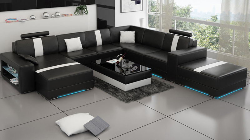 Ledersofa U-Form Couch Wohnlandschaft Ecksofa Garnitur Design Modern