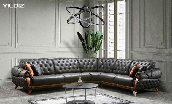 Wohnzimmer Leder Schwarz Sofa Sofas L-Form Sitz Farbe Ecksofa Couch