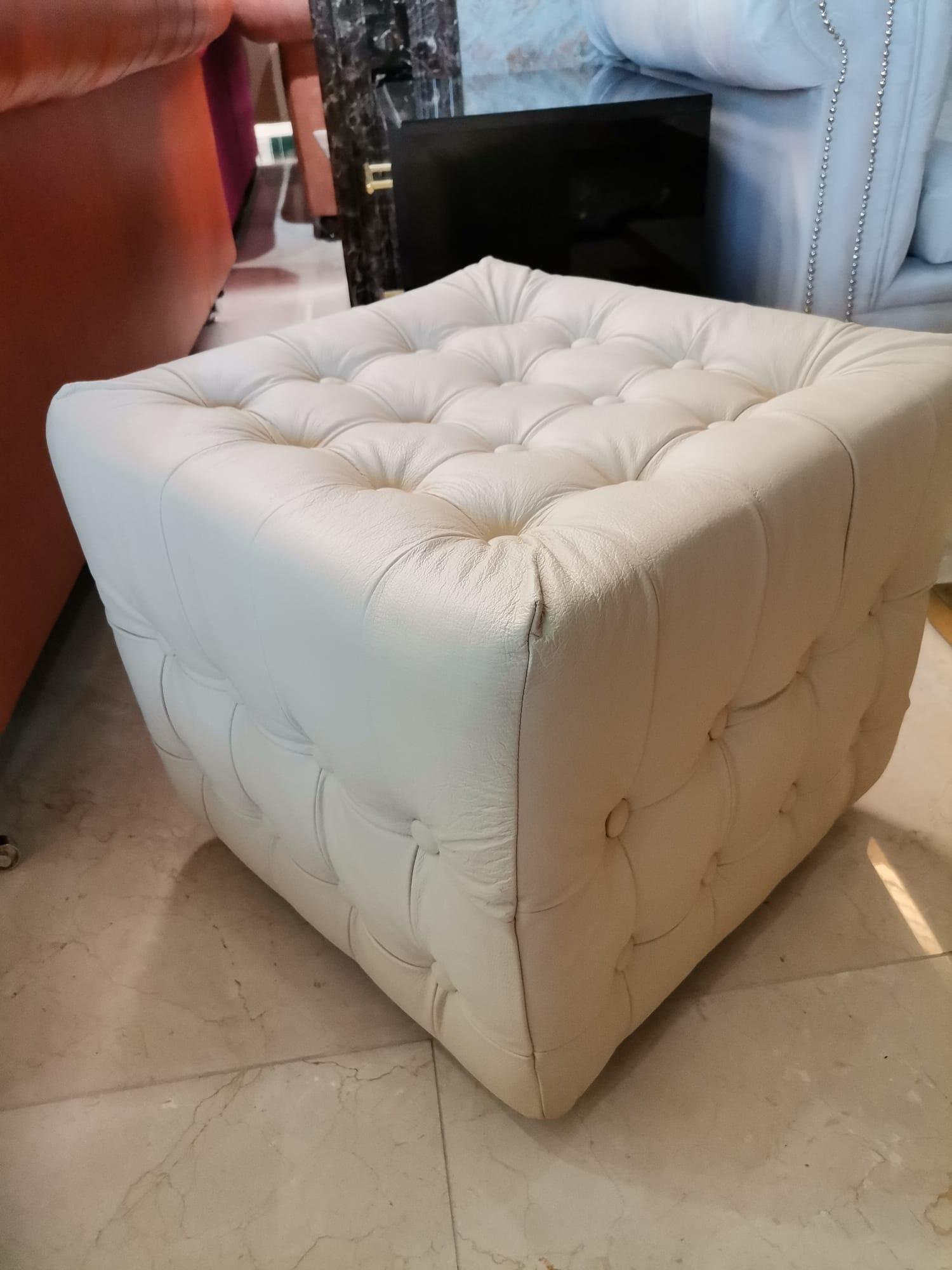 Sitzhocker Pouf Quadrat Hocker Stylische Polsterhocker Leder Weiß Sofort