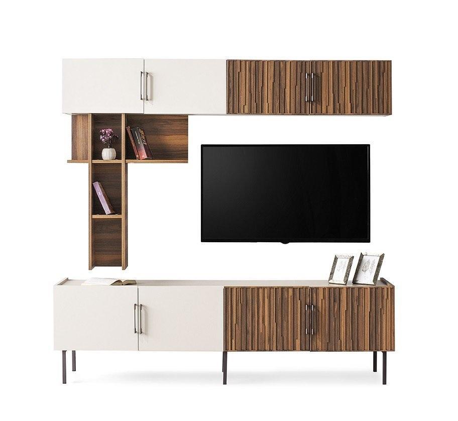 Moderne Wohnwand Designer Holz Möbel RTV Wandschrank Regale 3tlg Set