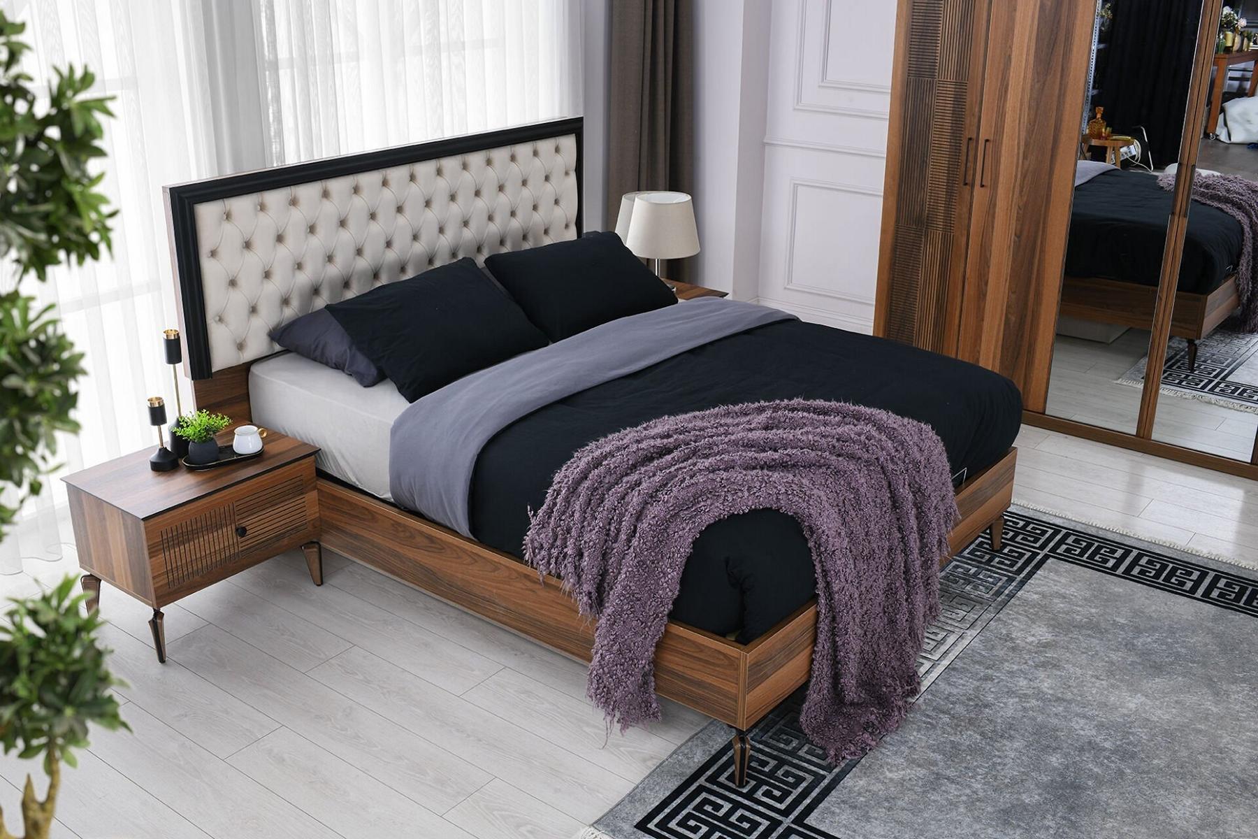 Garnitur Doppelbett Bett Nachttische Braun 3tlg Schlafplatz Klassischе