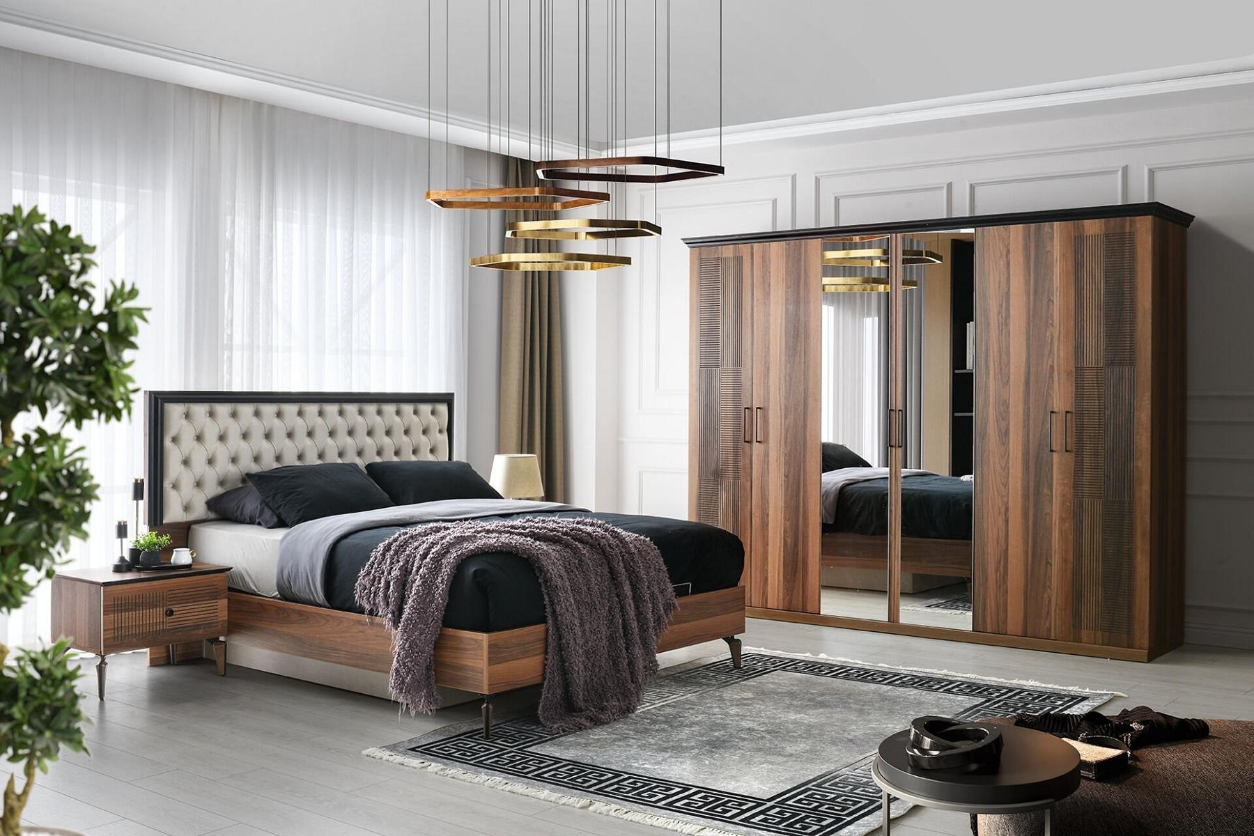 Komplette Doppelbett Bett Nachttische Braun Schlafzimmer 4tlg Schrank