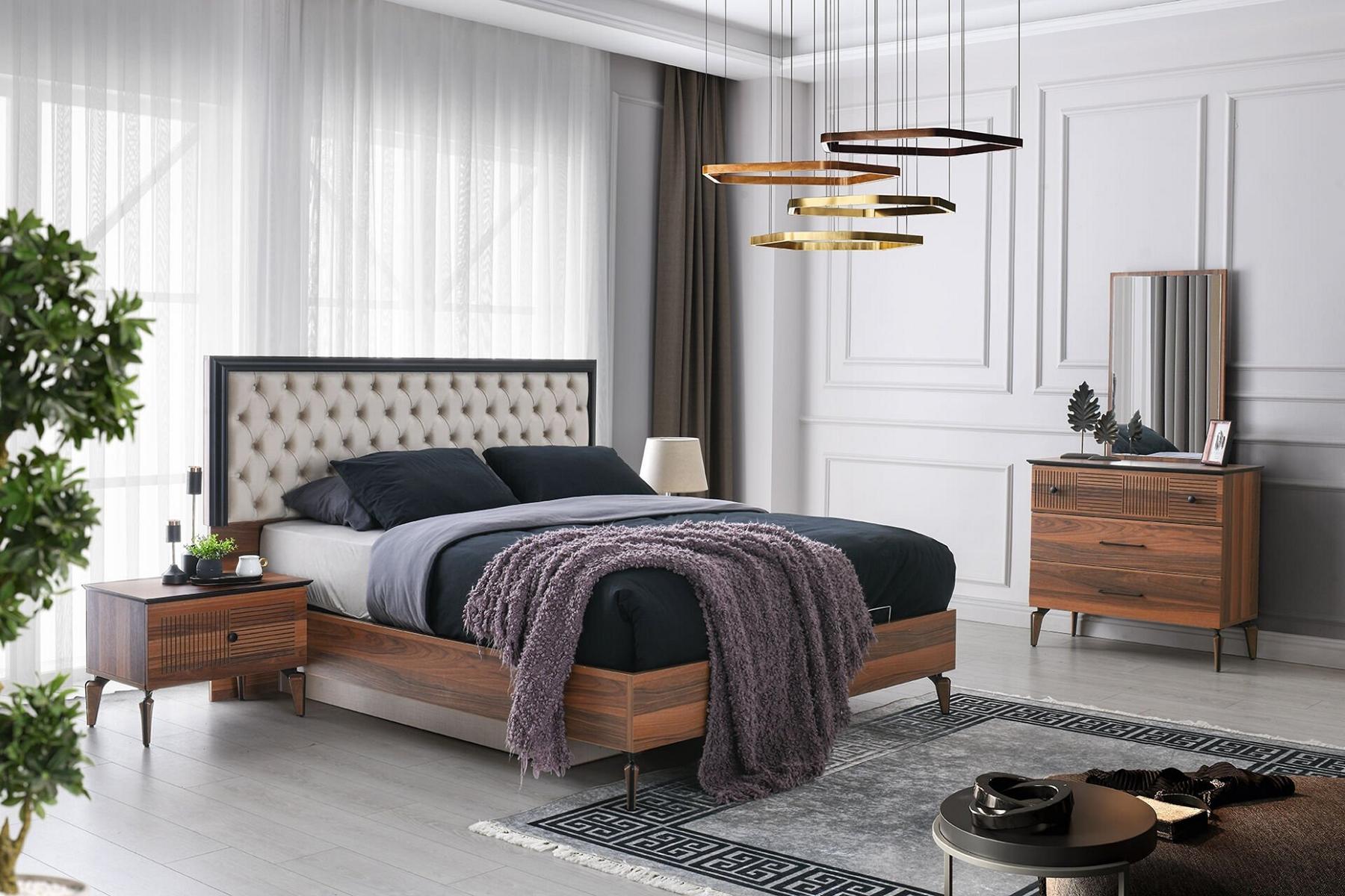 Schlafzimmer Garnitur Doppelbett Bett Nachttische Braun 5tlg Kommode