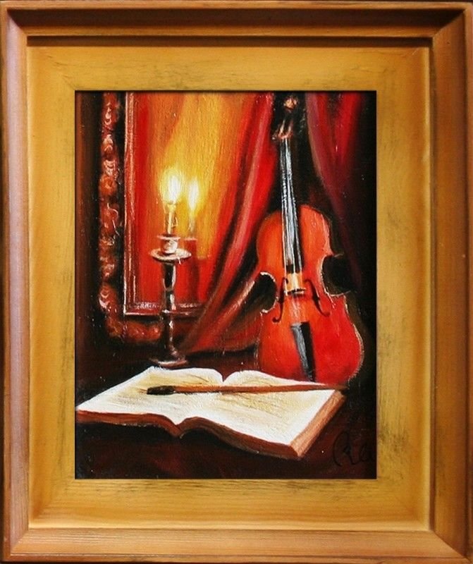 Gemälde Geige Violine Handarbeit Ölbild Bild Ölbilder Rahmen Bilder G06645